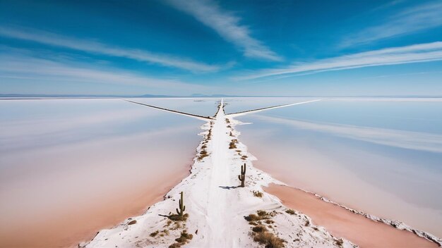 Photo une belle photo de la plaine de sel sous un ciel bleu vif sur l'île d'incahuasi, en bolivie