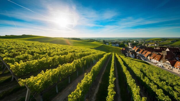 Photo une belle photo d'un vignoble vert et ensoleillé avec l'arrière-plan de la ville de kappelrodeck