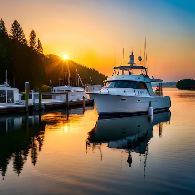 belle photo d'un voilier au coucher du soleil à l'arrière-plan