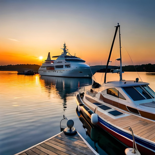 belle photo d'un voilier au coucher du soleil à l'arrière-plan