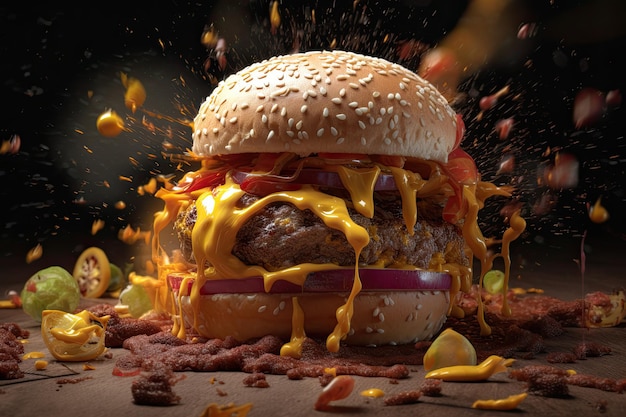 Une belle photographie d'un délicieux burger Generative AI