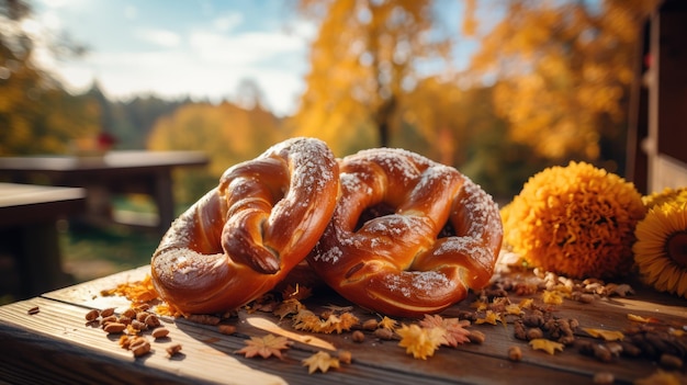 Photo une belle photographie d'un pretzel bavarois pour commémorer l'oktoberfest
