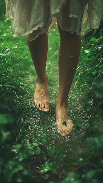 Belle pieds nus dans la nature