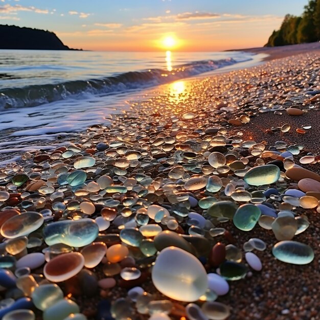 Une belle plage au coucher du soleil