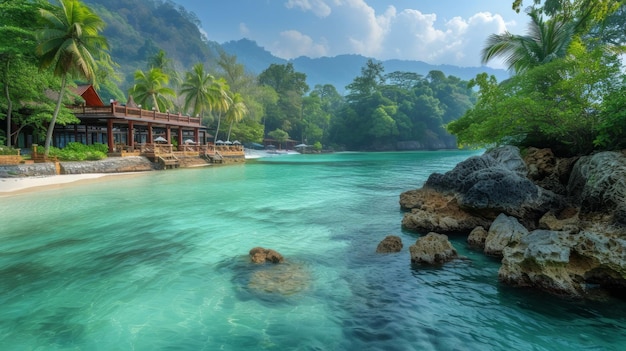 Une belle plage aux eaux bleues et aux palmiers