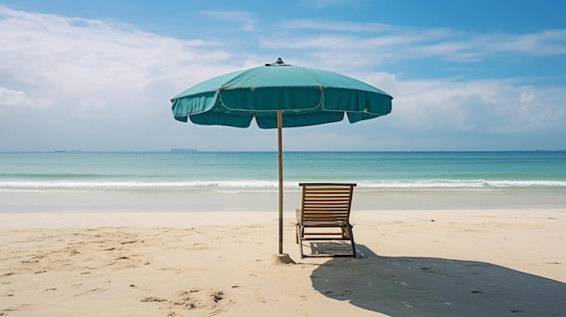 belle plage avec chaises et parasol