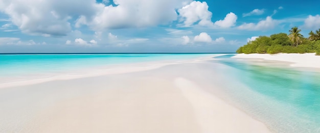 une belle plage avec un océan bleu clair et un palmier en arrière-plan