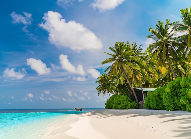 Photo belle plage avec palmiers et ciel maussade concept de fond de vacances de vacances d'été