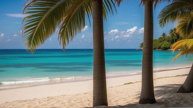 Une belle plage avec des palmiers et une mer turquoise sur l'île de Jamaïque