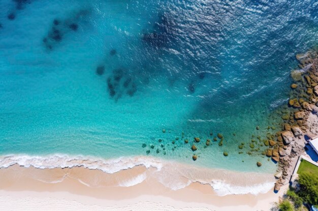 Belle plage paradisiaque avec eau bleu clair et station balnéaire de sable doux