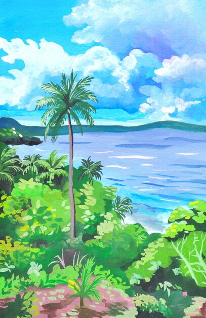 belle plage paysage gouache peinture fond