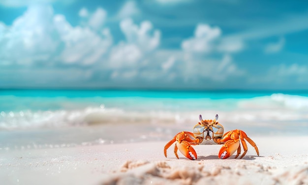 Une belle plage plage de sable blanc et l'eau turquoise avec un crabe vacances plage d'été arrière-plan