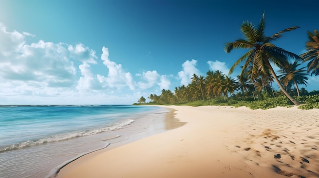 une belle plage de sable déserte et un océan bleu