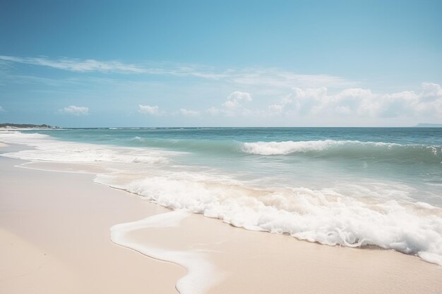 Belle plage de sable fin et vague de l&#39;océan bleu tendre