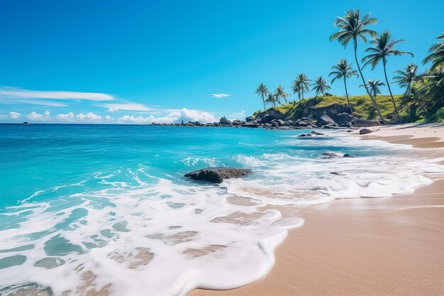 Une belle plage de sable avec une mer tropicale vibrante