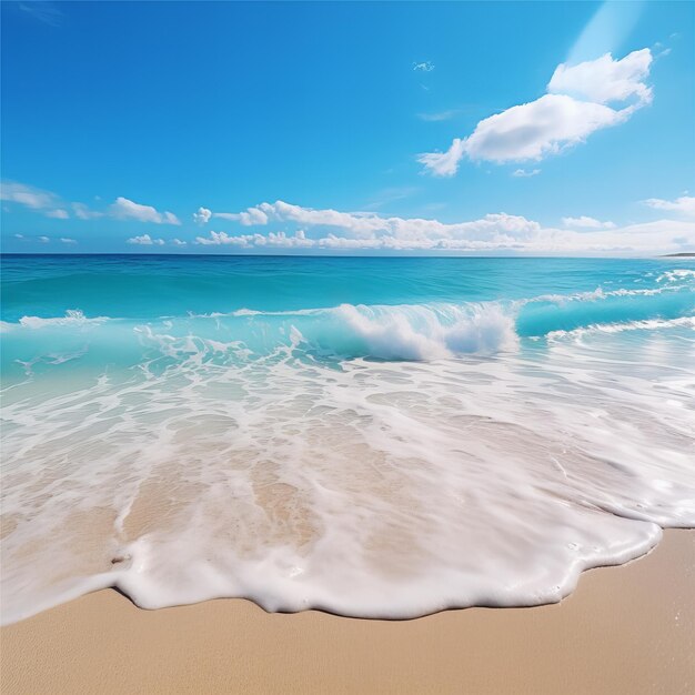 Photo une belle plage de sable et des vagues bleues douces de l'océan. photographie réaliste.