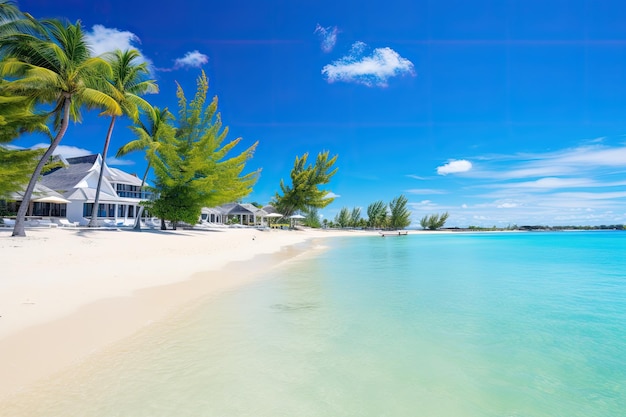 Belle plage tropicale aux Maldives avec quelques palmiers et un lagon bleu des plages blanches étonnantes de l'île Maurice Vacances tropicales générées par l'IA