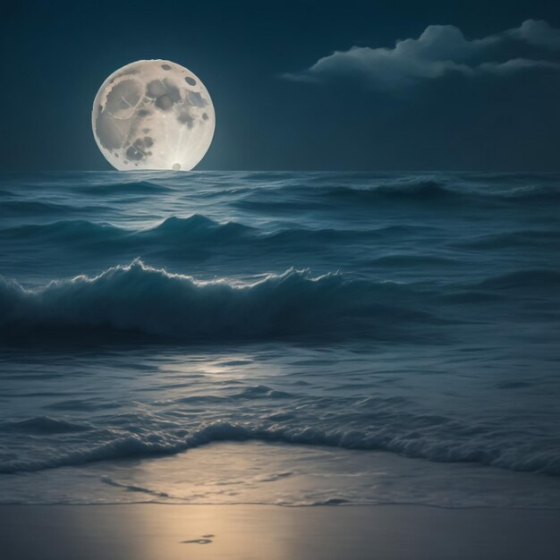 Belle plage tropicale fantastique avec une étoile de la Voie Lactée dans le ciel nocturne pleine lune œuvres d'art de style rétro