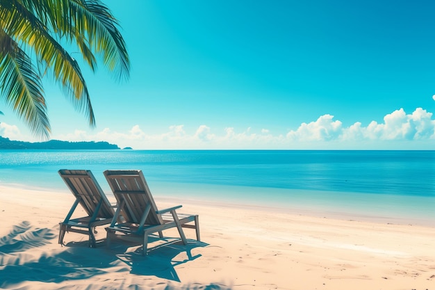 Belle plage tropicale et mer avec une chaise sur le ciel bleu