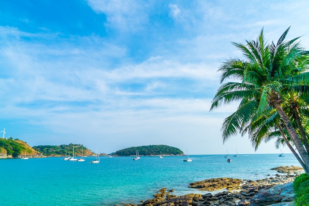 Belle plage tropicale et mer avec cocotier sur l&#39;île paradisiaque