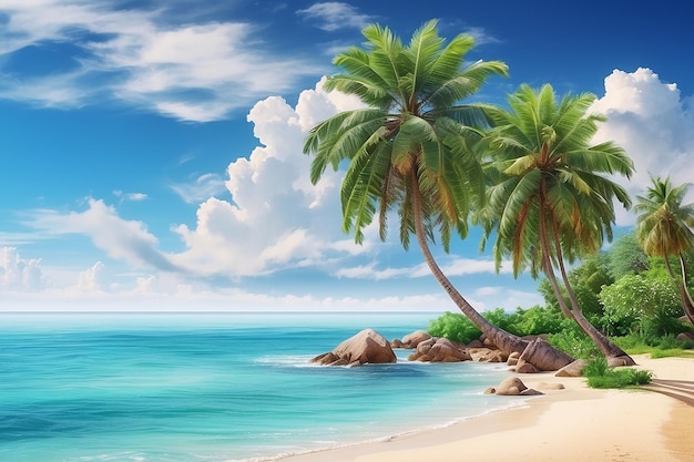 Belle plage tropicale et mer avec cocotier