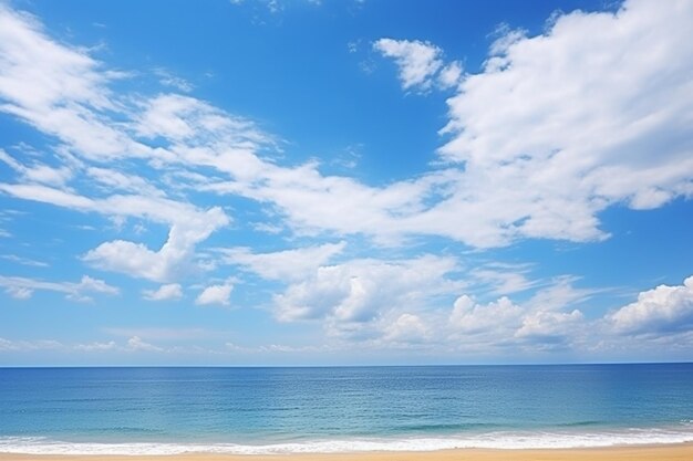 Belle plage tropicale mer océan avec nuages blancs ciel bleu et copyspace