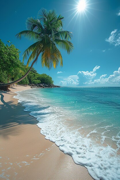 Une belle plage tropicale avec des noix de coco
