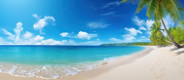 Belle plage tropicale avec océan turquoise de sable blanc sur fond de ciel bleu avec des nuages