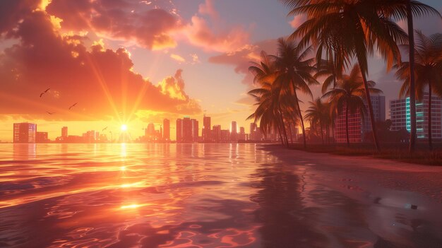 Une belle plage tropicale Palmier réaliste