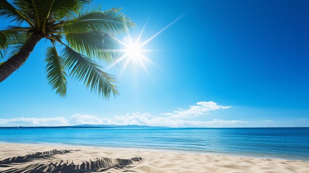 Photo une belle plage tropicale avec des palmiers bleus et des plages de sable blanc