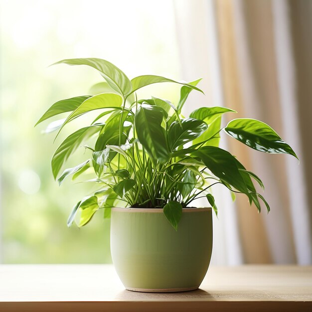 Une belle plante d'intérieur verte devant une fenêtre lumineuse