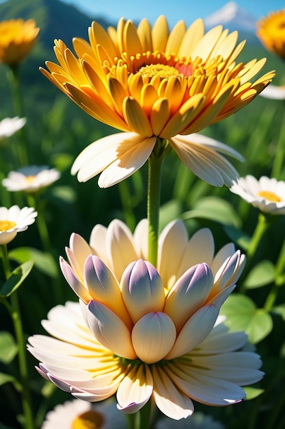 Belle plante jaune chrysanthème sauvage fleurs comme des tournesols beau fond de papier peint