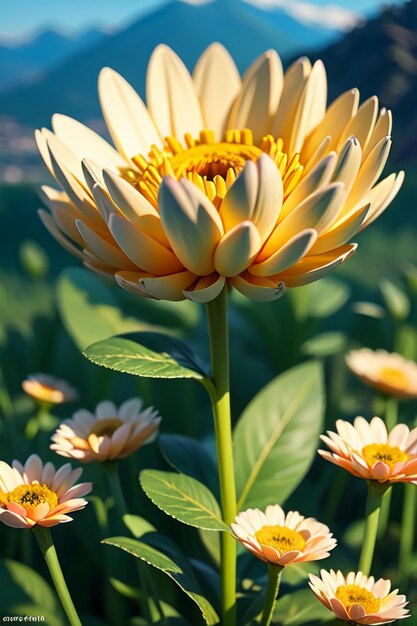 Belle plante jaune chrysanthème sauvage fleurs comme des tournesols beau fond de papier peint