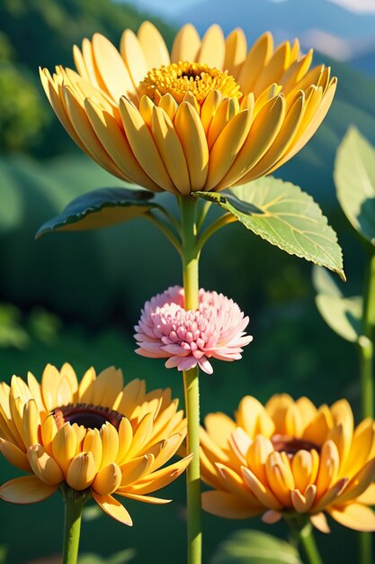 Belle plante jaune chrysanthème sauvage fleurs comme des tournesols beau fond de papier peint