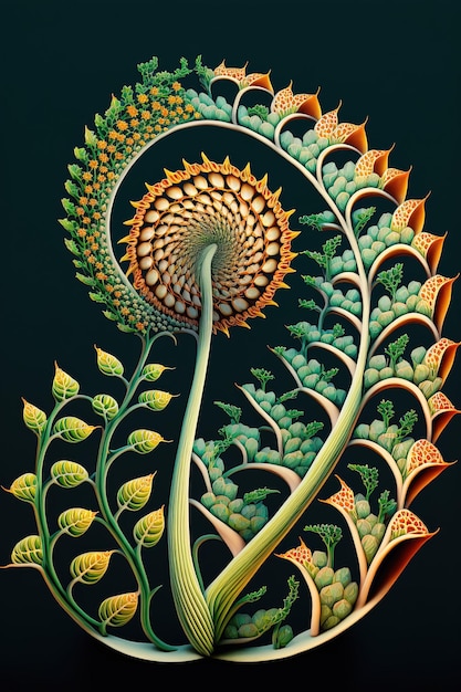 Belle plante de lierre poussant dans un modèle de chemin de fibonacci de forme fractale Generative Ai Generative Ai