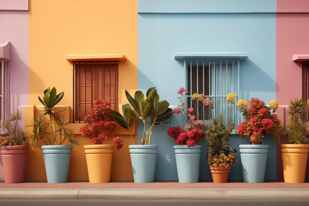 belle plante en pot sur le fond de la maison pour la conception extérieure