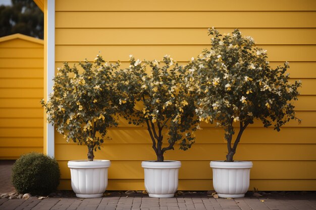 belle plante en pot sur le fond de la maison pour la conception extérieure