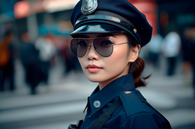 Belle policière asiatique en uniforme