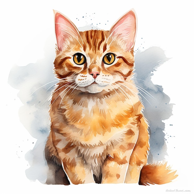 Photo belle pose de chat aquarelle sur une toile blanche