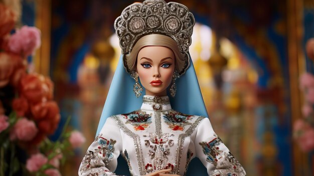 La belle poupée Barbie dans la robe nationale de la Russie