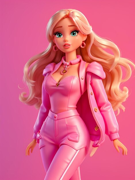 belle poupée barbie fille en rose avec une tenue tendance