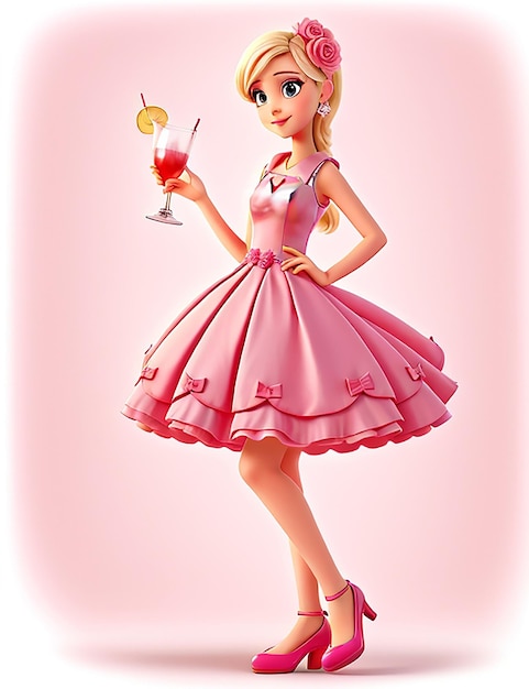 Belle poupée fille en robe de cocktail couleur rose poupée rose