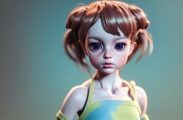 Belle poupée Gros plan Portrait d'un jouet attrayant avec de grands yeux bleus Generative AI