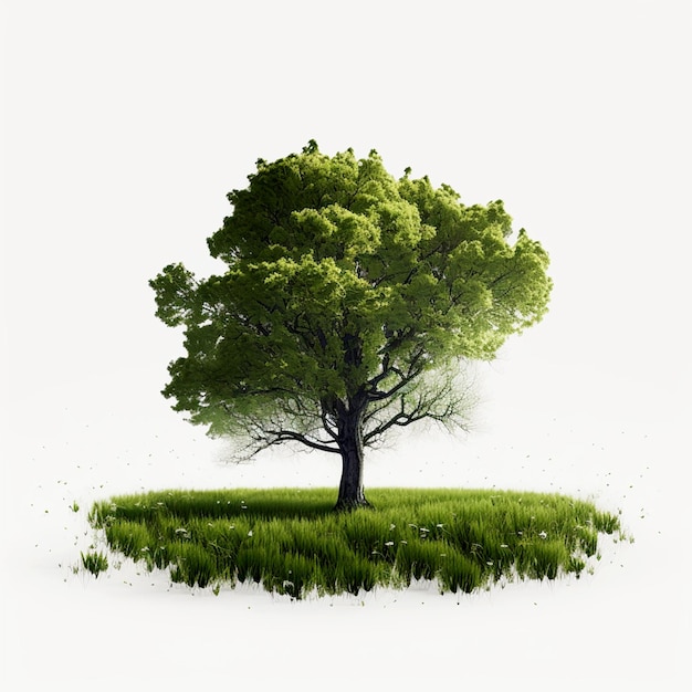 Photo belle prairie avec arbre isolé 3d illustré