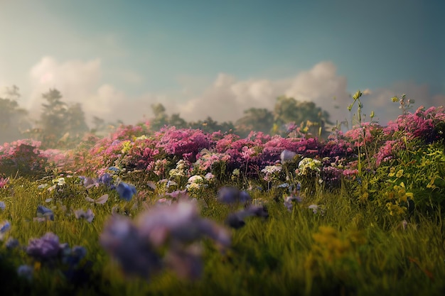 Une belle prairie de fleurs générée par l'IA