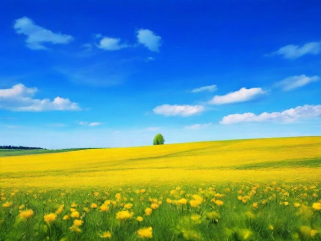 Belle prairie avec de l'herbe fraîche ciel bleu avec des nuages printemps d'été paysage naturel parfait