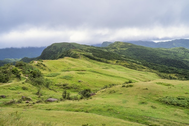 Belle prairie herbeuse dans la vallée de Taoyuan Caoling Mountain Trail passe au-dessus du sommet du mont Wankengtou à Taiwan