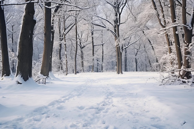 Une belle région enneigée en hiver avec des arbres nus couverts de neige