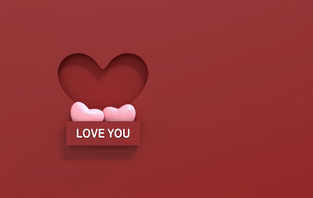 Belle représentation 3D du concept de la Saint-Valentin Carte de vœux romantique Produit et Podium Design d'affichage avec des cœurs Amour et sentiment