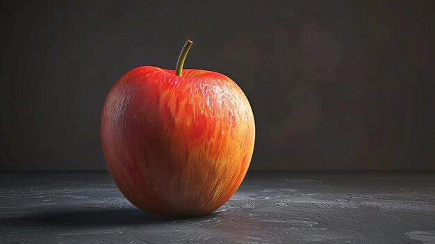 Une belle représentation réaliste d'une pomme rouge sur une surface sombre La pomme est brillamment éclairée et sa surface est lisse et brillante